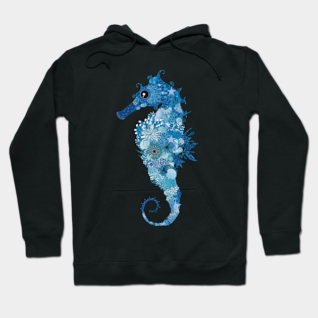 Seahorse with corals, shells and sea anemones Hoodie by Kisho